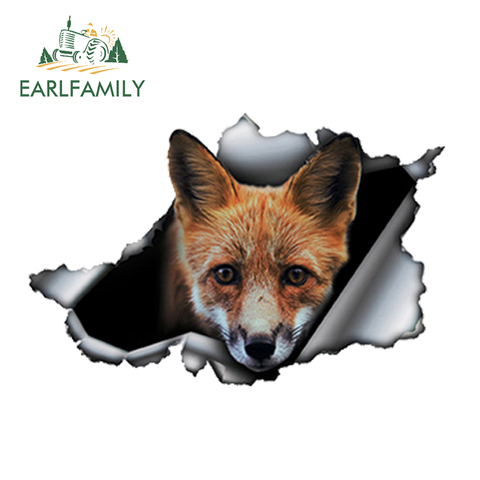 EARLFAMILY 13cm x 8.5cm Red Fox Car Sticker Torn Metal Decal Reflective Stickers Waterproof Car Styling Cartoon Car Decoration ► Photo 1/3