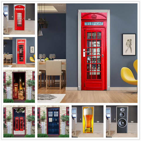 Door Decoration Wallpaper 3D Wall Sticker Telephone Police Box Mural Self-adhesive Vinyl Decal Home Decor DoorPoster deursticker ► Photo 1/6