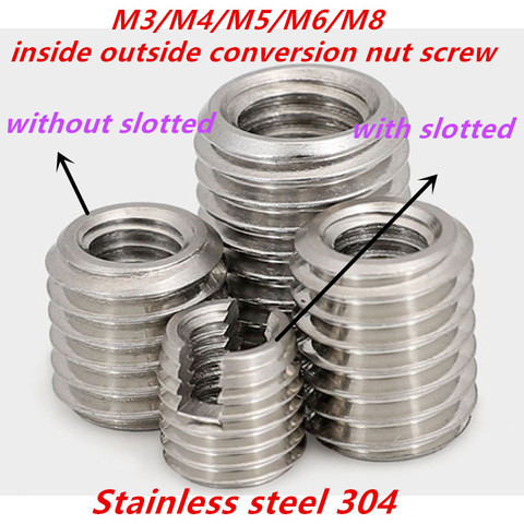 1-5pcs M3-M8stainless steel 304 slotted nonslotted outside inside conversion nut screw Adapter Coupler Convey repair sleeve 1230 ► Photo 1/6