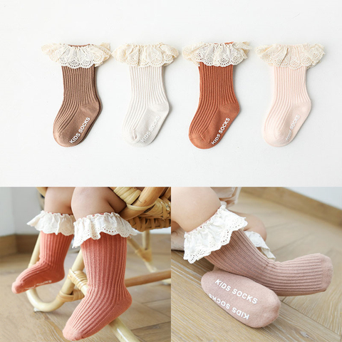 Baby Socks Girl Newborn Infantil Kid Knee High Lace Socks Toddler Babygirl Anti Slip Cotton Winter Infant Long Sock For 0-3 Year ► Photo 1/6