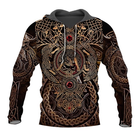 2022 Newest Fashion Viking Tattoo 3D All Over Printed Men Hoodies Harajuku Fashion Sweatshirt Unisex Casual Zip Hoodie tops ► Photo 1/3