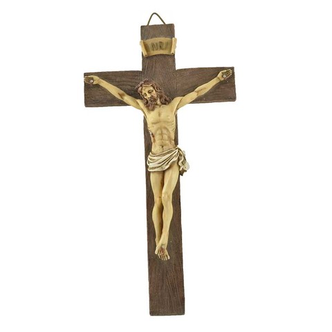 Wholesale Handpainted Wood Textured 23 CM Tall Resin Crucifix Wall Cross Jesus Cross For Wall Decoration Religious Gift ► Photo 1/4