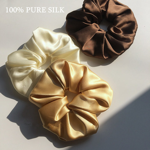 100% Pure Silk Hair Scrunchie Width 3.5cm Hair Bands Girls Ponytail Holder Luxurious Colors Sold by one pack of 3pcs ► Photo 1/6