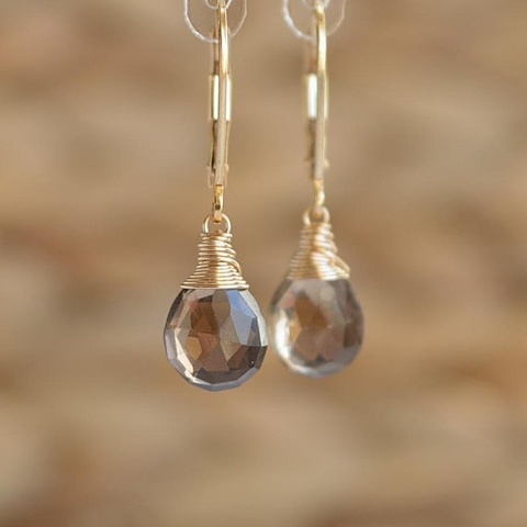 Smoky Quartz Earrings Dainty Dangle Drop Earrings ► Photo 1/4