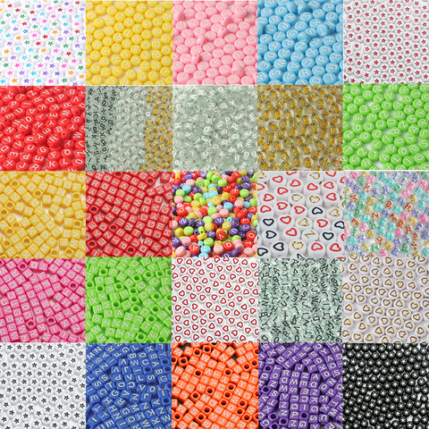 100/200/300/500pcs Mix Letter Beads Square Round Alphabet Beads Acrylic Beads DIY Jewelry Making For Bracelet Accessories ► Photo 1/6