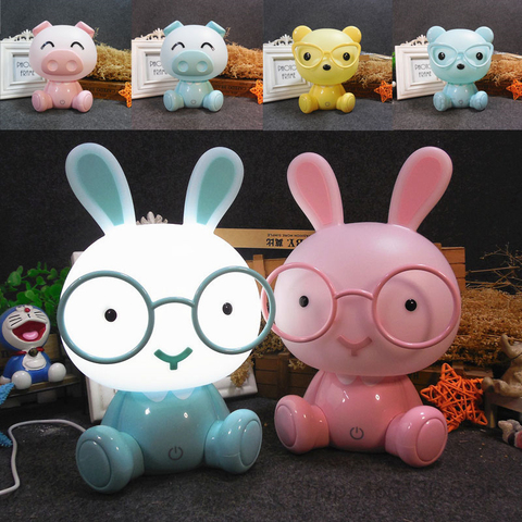 Rabbit Lamp Baby Night Lights Pig Bear Led Night Lamp Bedroom Cartoon Animal Table Lamp Kids Birthday Christmas Gifts Home Decor ► Photo 1/6