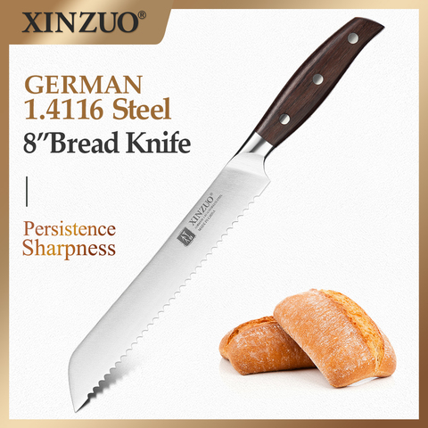 XINZUO 8'' Bread Knife Germany Steel Kitchen Knives Sharp Cake Pizza Knives Red Sandalwood Handle Kitchen Accessories Chef Tools ► Photo 1/1