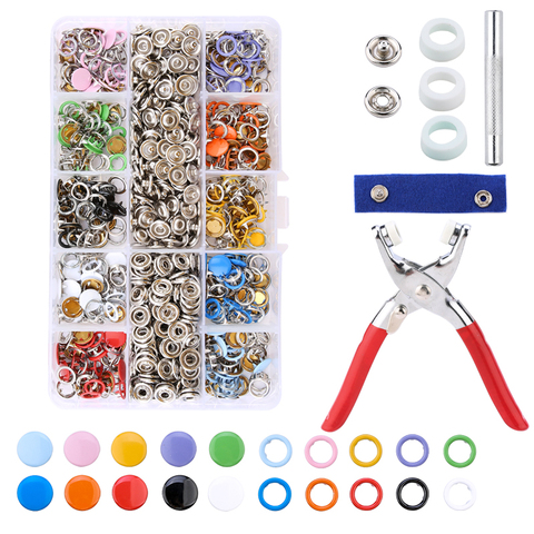 100/200 Sets Snap Fasteners Kit Tool, Metal Snap Buttons Rings with Fastener Pliers Press Tool Kit for Clothing Sewing 10 Colors ► Photo 1/6