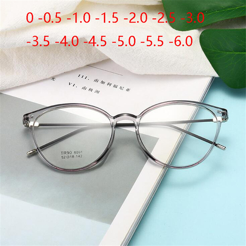 Ultralight TR90 Steel Wire Leg Finished Myopia Glasses Women Transparent Gray Oval Short-sighted Eyewear 0 -0.5 -1.0 -1.5 To -6 ► Photo 1/6