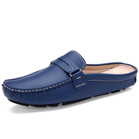 Young Casual Loafers Shoes Blue White Lazy Shoes Male Weight Light Half Shoes Comfortable Anti-Slip Men Walking Driver Shoes ► Photo 1/6