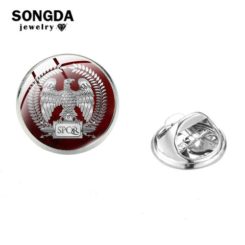 SONGDA SPQR Roman Empire Legions Collar Pin Senate and People of Rome Symbol Glass Convex Round Stainless Steel Pins Icon Badge ► Photo 1/6