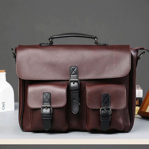Scione Men Leather Bag Men's Laptop Briefcase Bag Vintage Male Office Messenger bag Business Leather Briefcase Bags For Man ► Photo 1/6