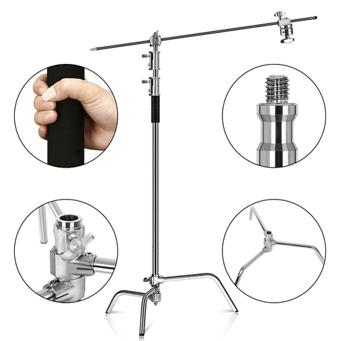 Upgraded Stainless Steel C-Stand with Hold Arm and Grip Head,Max Height 10ft/305cm Photography Stand with One Adjustable Leg ► Photo 1/5