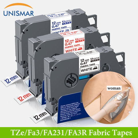 Unismar Fabric Iron-on Label TZe-FA231 TZe-FA3 TZe-FA3R Black/Red/Blue on White 12mm Label Ribbon for Brother P-touch Printer ► Photo 1/6