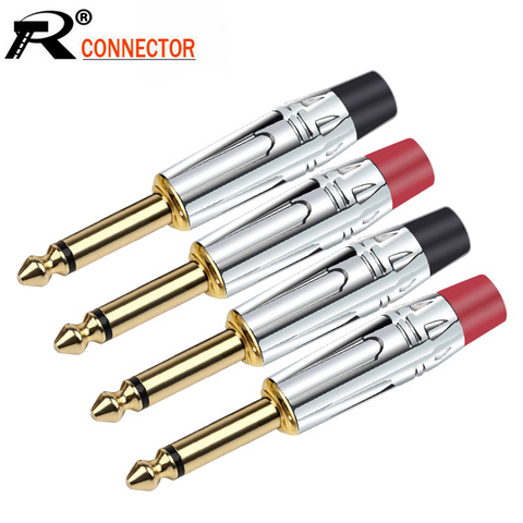 2PCS Mono 6.35MM Jack 6.3MM Male Plug Soldering Wire Connector Brass Gold Plated 1/4 Inch Microphone Plug ► Photo 1/6