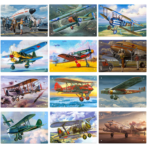 American Style Airplane Fighter Retro Metal Signs DIY Text Aircraft Wall Sticker Vintage Painting Poster Pub Bar Room Home Decor ► Photo 1/6
