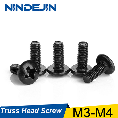NINDEJIN 30/40Pcs M3 M4 TM Screws Phillips Truss Mushroom Head Screw Black Plated Electronic Carbon Steel Samll Screws ► Photo 1/6