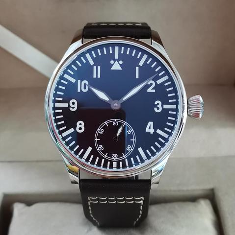 GEERVO No logo pilot 44mm Manual mechanical men's Watch Blue luminous Seagull ST3621 movement G095 ► Photo 1/5