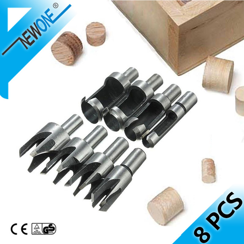 8Pcs Wood Plug Cutter Drill Cutting Tool Drill Bit Set Straight And Tapered Taper 5/8