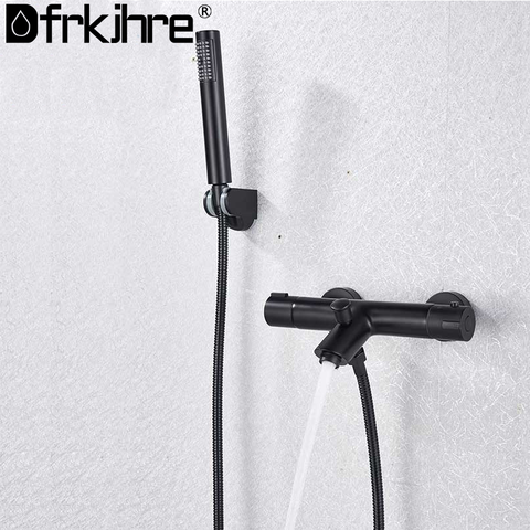 Bathtub Faucet Wall Mounted Tub Sink Thermostatic Shower Black Dual Handle With Handshower Bathroom Bath Shower Set  Mixer Tap ► Photo 1/6