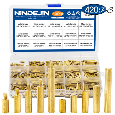 NINDEJIN 420pcs/set brass round standoff m2*6mm 8mm 10mm 12mm 20mm male- female round standoff spacer motherboard pcb standoff ► Photo 1/5