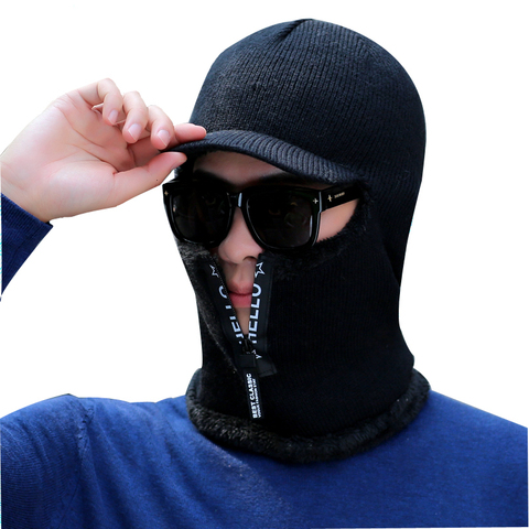 Balaclava Winter Women Men's Skullies Wool Knitted Balaclava Cap Ninja Mask Thermal Plush Pocket Hat Unisex Snow Cap 54-60CM ► Photo 1/6