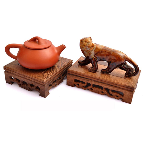 Wooden Retro Tea Tray Tea Table Delicate Small Square Teapot Base Vase Decor Solid Wood Bonsai Pedestal Wooden Base Serving Tray ► Photo 1/6