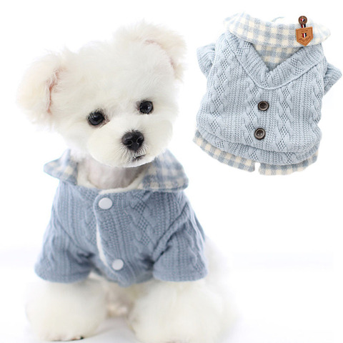 Thicken Warm Dog Coat Winter Puppy Cat Plaid Shirt Sweater Jacket For Small Dogs Bichon Knitwear Sweatshirt Jacket Pet Clothes L ► Photo 1/6