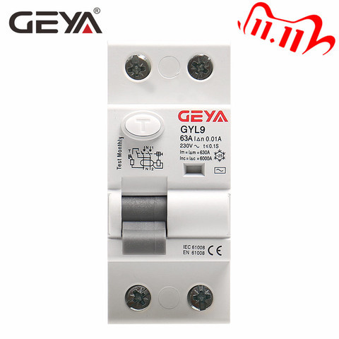 GEYA GYL9 AC Type RCCB Residual Current Circuit Breaker AC ELCB 2 Pole 25A 40A 63A 80A 100A RCD ► Photo 1/6