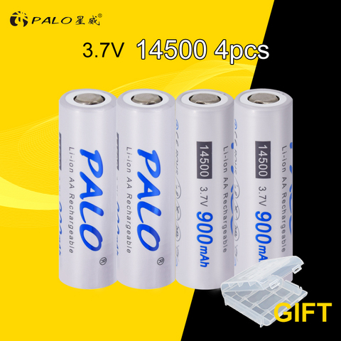 4Pcs PALO 14500 Li-ion 2A battery 3.7V battery AA 14500 battery recargables Protected With Battery Case ► Photo 1/6