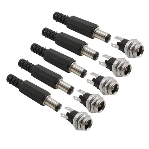 5Pairs 5.5 x 2.1mm DC Power Connectors 5.5*2.1 DC Metal Male Female Plug Jack Socket Metal Panel Mount Terminal Connector ► Photo 1/6