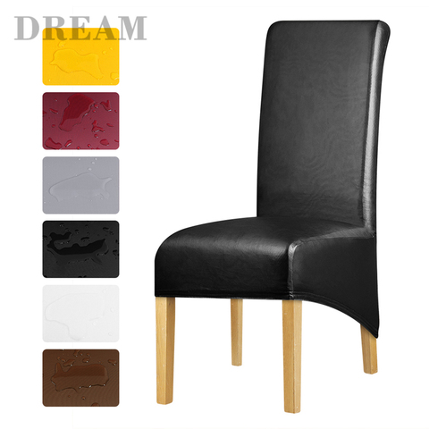 XL Size Waterproof PU Leather Dining Chair Covers Solid Color Stretch Chair Protector Covers for Dinging Living Room ► Photo 1/6