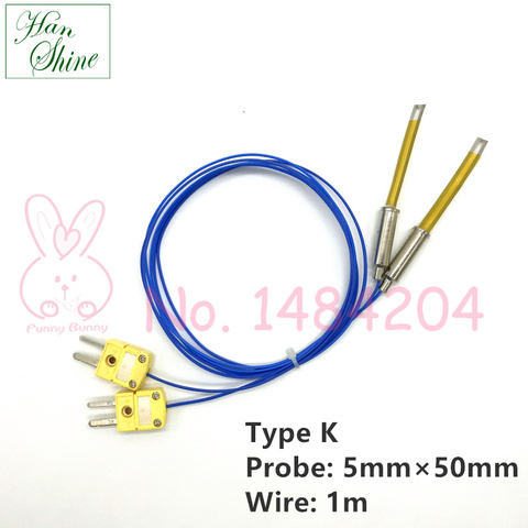 2x K Type Thermocouple 0~250 Degree  Fork Terminal Ultra Thin Probe 7mm*50mm Slim Temperature Sensor on Surface ► Photo 1/4