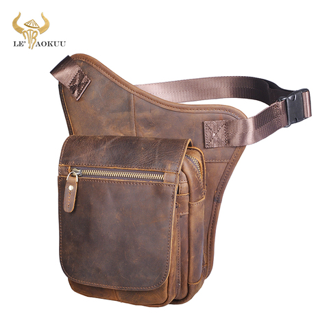 2022 Hot Sale Original Real Leather Men Fashion Brown Small Travel Messenger Bag Design Fanny Waist Belt Pack Drop Leg Bag 6915 ► Photo 1/6