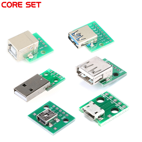 5pcs Micro USB Mini USB A Male USB 2.0 3.0 A Female USB B Connector Interface to 2.54mm DIP PCB Converter Adapter Breakout Board ► Photo 1/6