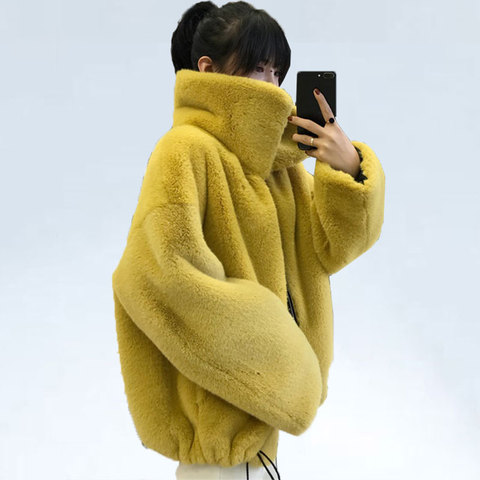 Fashion brand fluffy big collar Faux Fur coat female Thicker warm Fox Fur Waistcoat zipper stitching coat with drawstring ► Photo 1/6