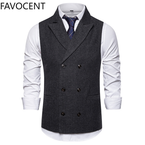 Vest Men Double Breasted Suit Vests Men Mens Sleeveless Suit Vest Waistcoat Vintage Formal Blazers Waistcoat for Wedding chaleco ► Photo 1/6