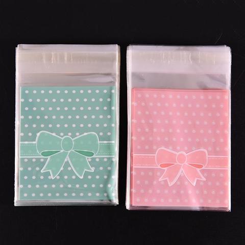 100Pcs/set Plastic Gift Sealing OPP Lovely Pink Blue Bow Adhesive Cake Gift Packages Cookie Candy Pack Paper Bags ► Photo 1/6