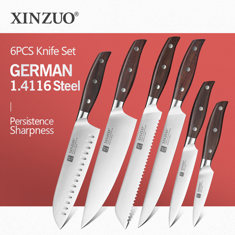 XINZUO Kitchen Tools 6 PCS Kitchen Knife Set Utility Cleaver Chef Bread Fruit Santoku Knives Stainless Steel Kitchen Knife sets ► Photo 1/6