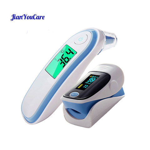 Fingertip Pulse Spo2 PR Oximeter & Body Medical Ear & forhead Infrared Thermometer Digital portable Family Health Care Package ► Photo 1/6