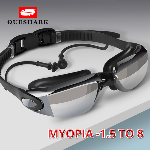 Queshark Professional Silicone Anti-fog UV Myopia Swimming Glasses Goggles Men Women Diopter Sports Swim Eyewear With Earplugs ► Photo 1/6