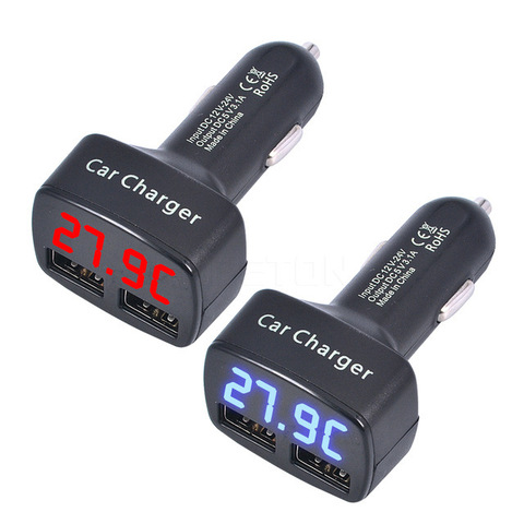 4in1 Dual USB Car Charger DC 5V 3.1A Universal with Temperature/Voltage/Current Meter Tester Adapter Digital LED Display Charger ► Photo 1/6