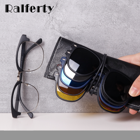 Ralferty Flexible 5 In 1 Magnetic Clip On Sunglasses Men Women Polarized UV400 Sunglases Prescription Eyewear Frame No Diopter ► Photo 1/6