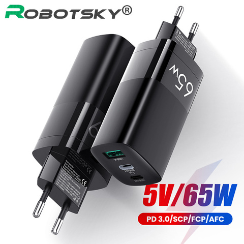 65W GaN Charger PD USB Type C Fast Charger Quick Charge QC4.0 QC3.0 Portable Travel Charger For Macbook Pro Huawei Mate20 ► Photo 1/6