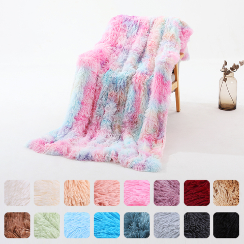 Fluffy Long Plush Throw Blanket Super Soft Double-sided Bedspread Blanket Shaggy Shawl Blanket for Adults Children ► Photo 1/6