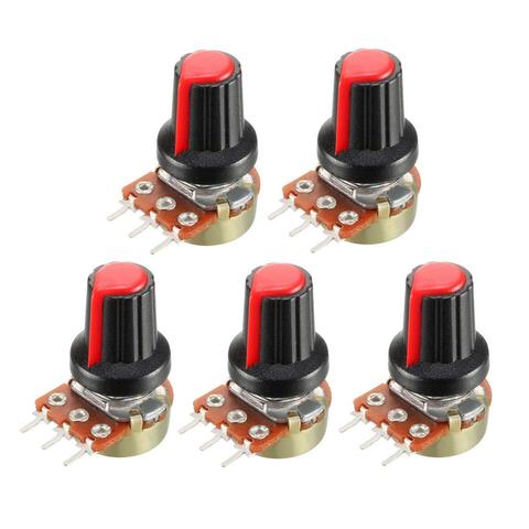 5pcs/lot Carbon Film Potentiometer WH148 15mm 3pin + Red  Rotary Switch Knobs Cap Kit  B1K 2K 5K 10K 20K 50K 100K 250K 500K 1M ► Photo 1/6