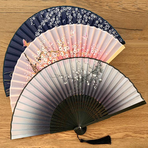 Vintage Handmade Folding Hand Held Flower Silk Fan Chinese Dance Pocket Gifts Wedding Birthday Party Decor Supplies ► Photo 1/6