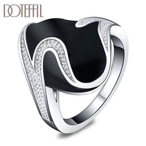 DOTEFFIL 925 Sterling Silver AAA zircon epoxy black Ring Man For Women Fashion Wedding Engagement Party Gift Charm Jewelry ► Photo 1/6