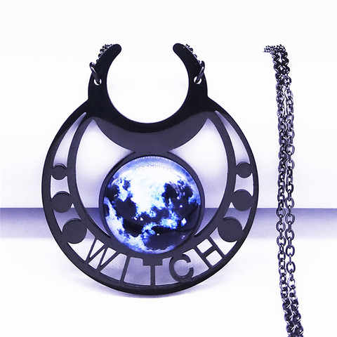 Lovely FAJA Witch Stainless Steel Black Statement Necklace for Women Black Moon Necklaces Pendants Jewelry colgante N4145S03 ► Photo 1/6
