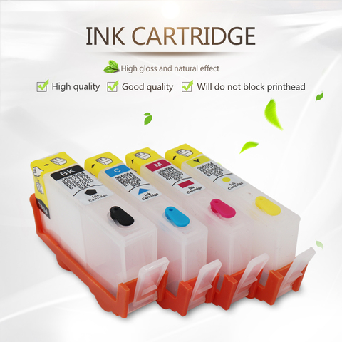 4 colors for HP364 Refillable Ink Cartridges for HP Photosmart B109n B209a C410b B211b C510a C/M/Y/K/K with ARC chips ► Photo 1/6